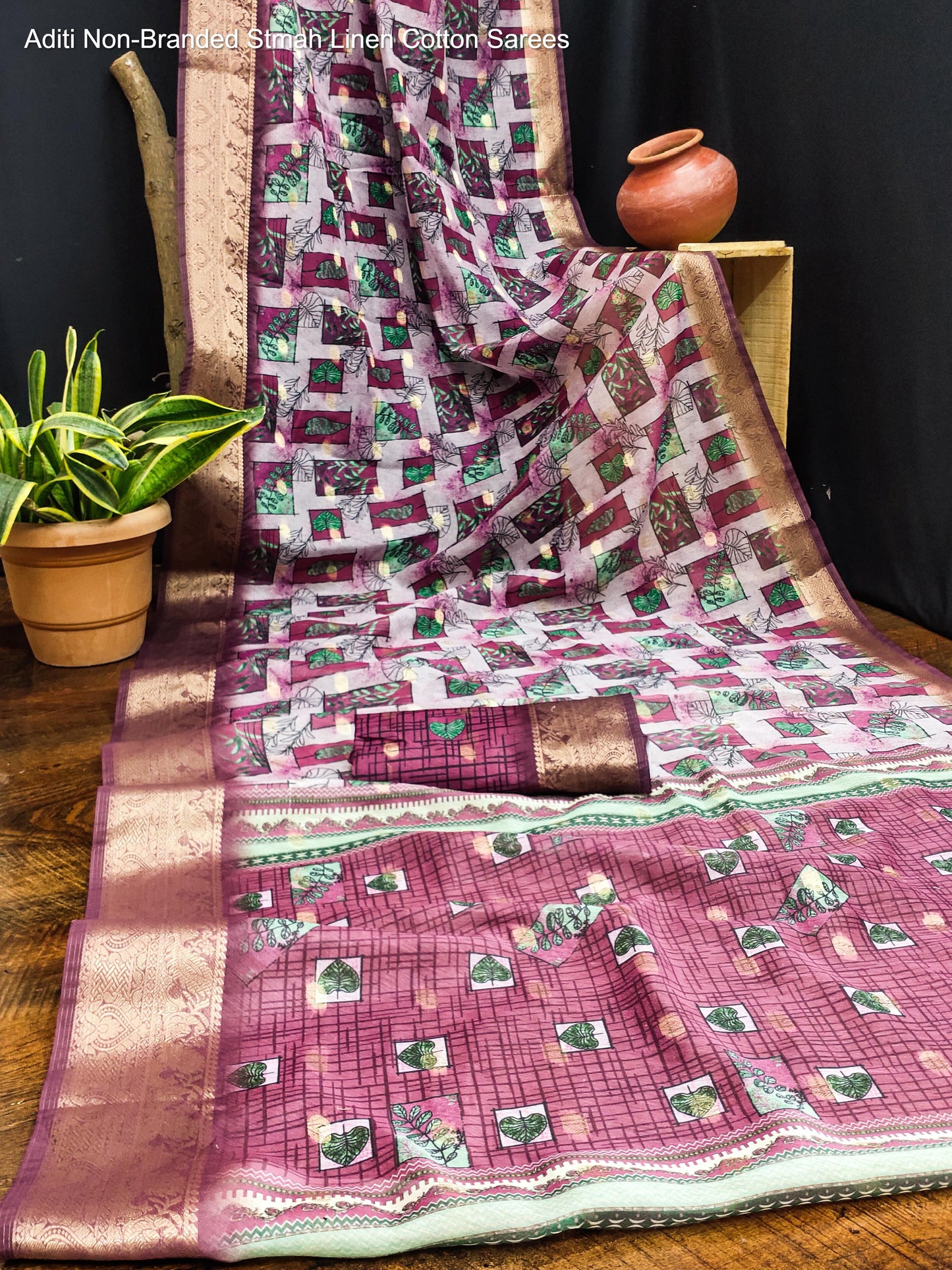 Aditi Non-Branded Stmah Linen Cotton Sarees