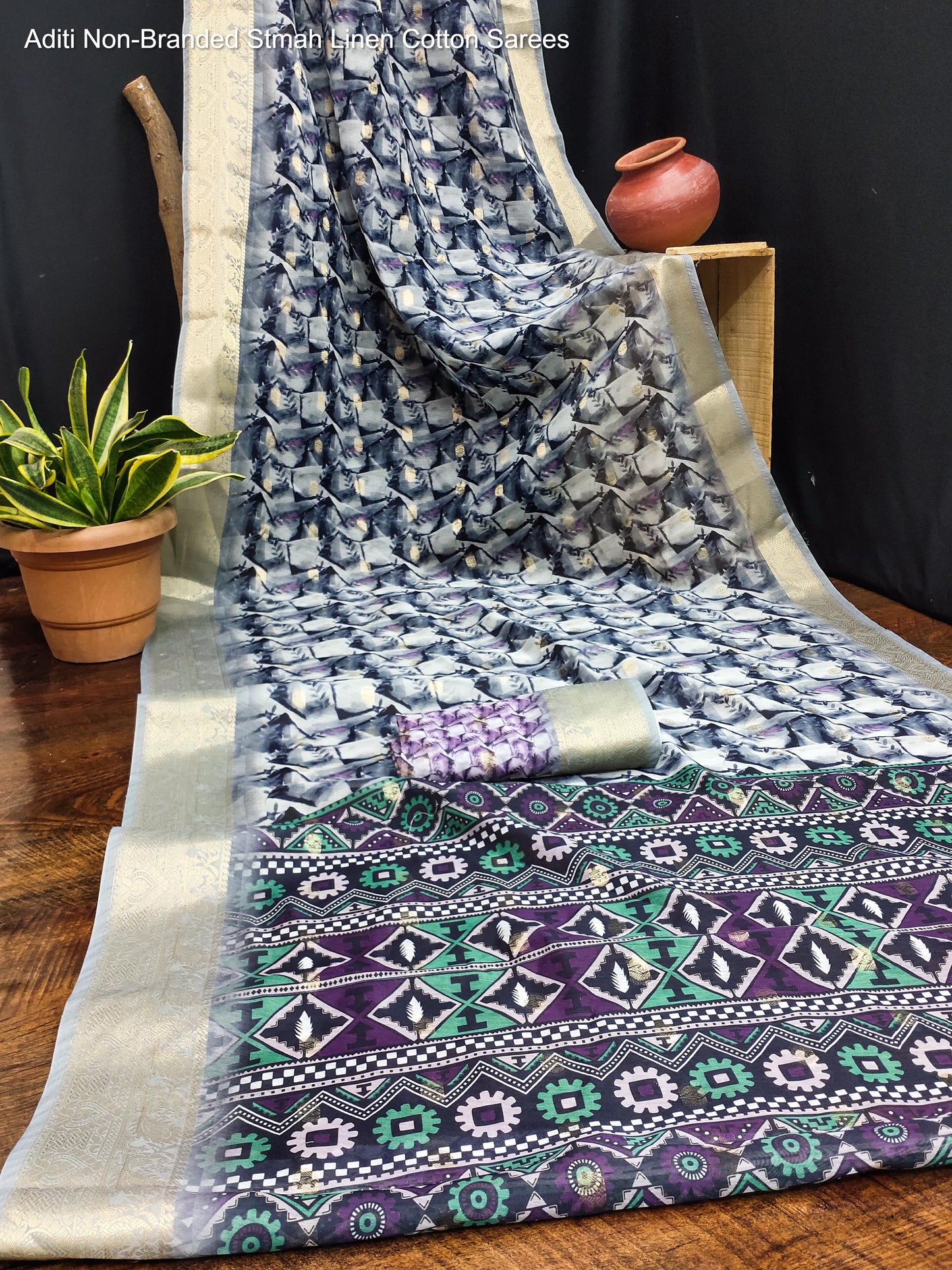 Aditi Non-Branded Stmah Linen Cotton Sarees