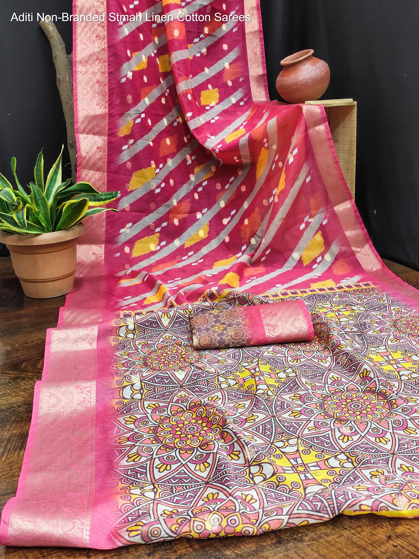 Aditi Non-Branded Stmah Linen Cotton Sarees