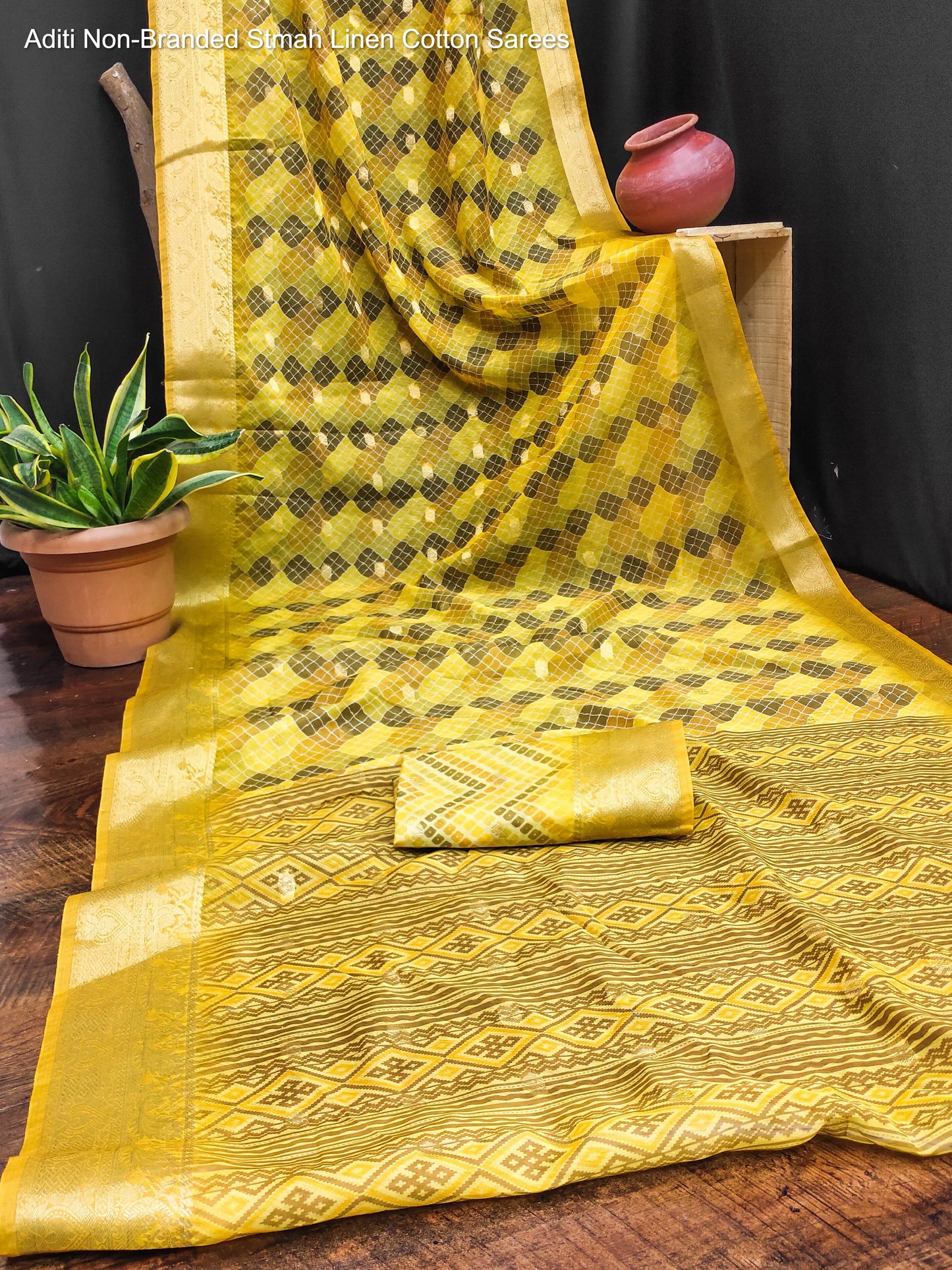 Aditi Non-Branded Stmah Linen Cotton Sarees