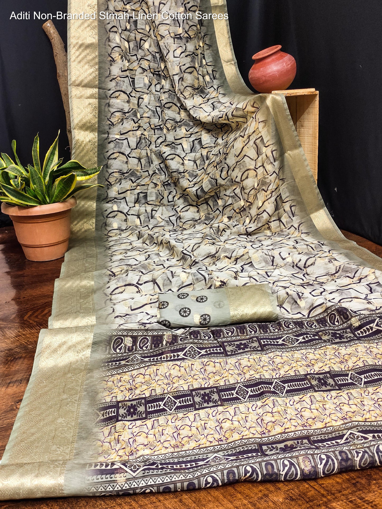 Aditi Non-Branded Stmah Linen Cotton Sarees