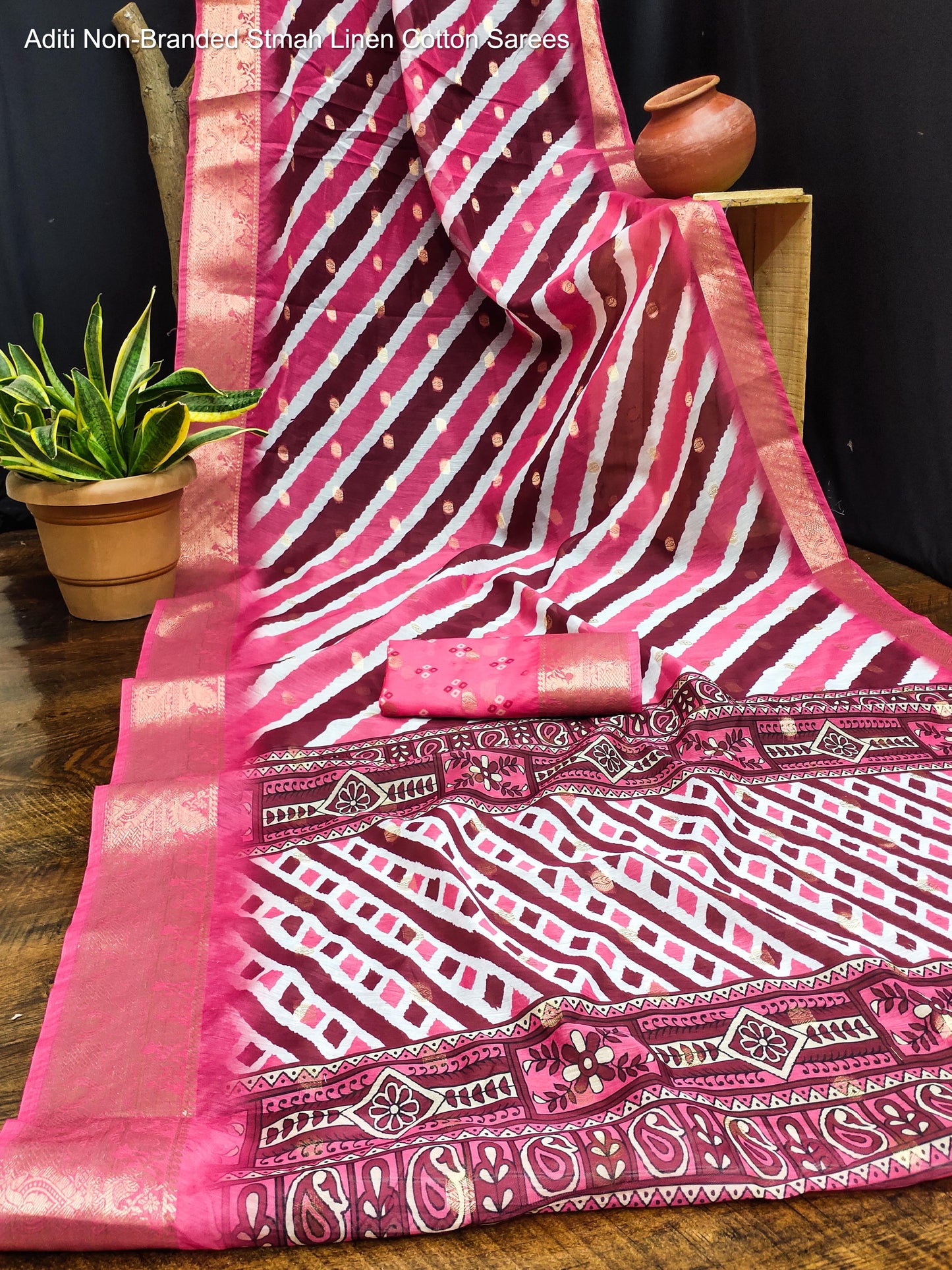 Aditi Non-Branded Stmah Linen Cotton Sarees