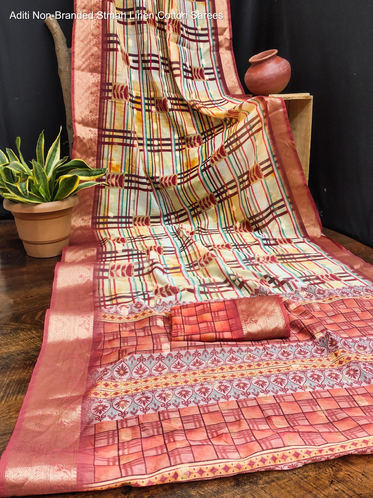 Aditi Non-Branded Stmah Linen Cotton Sarees