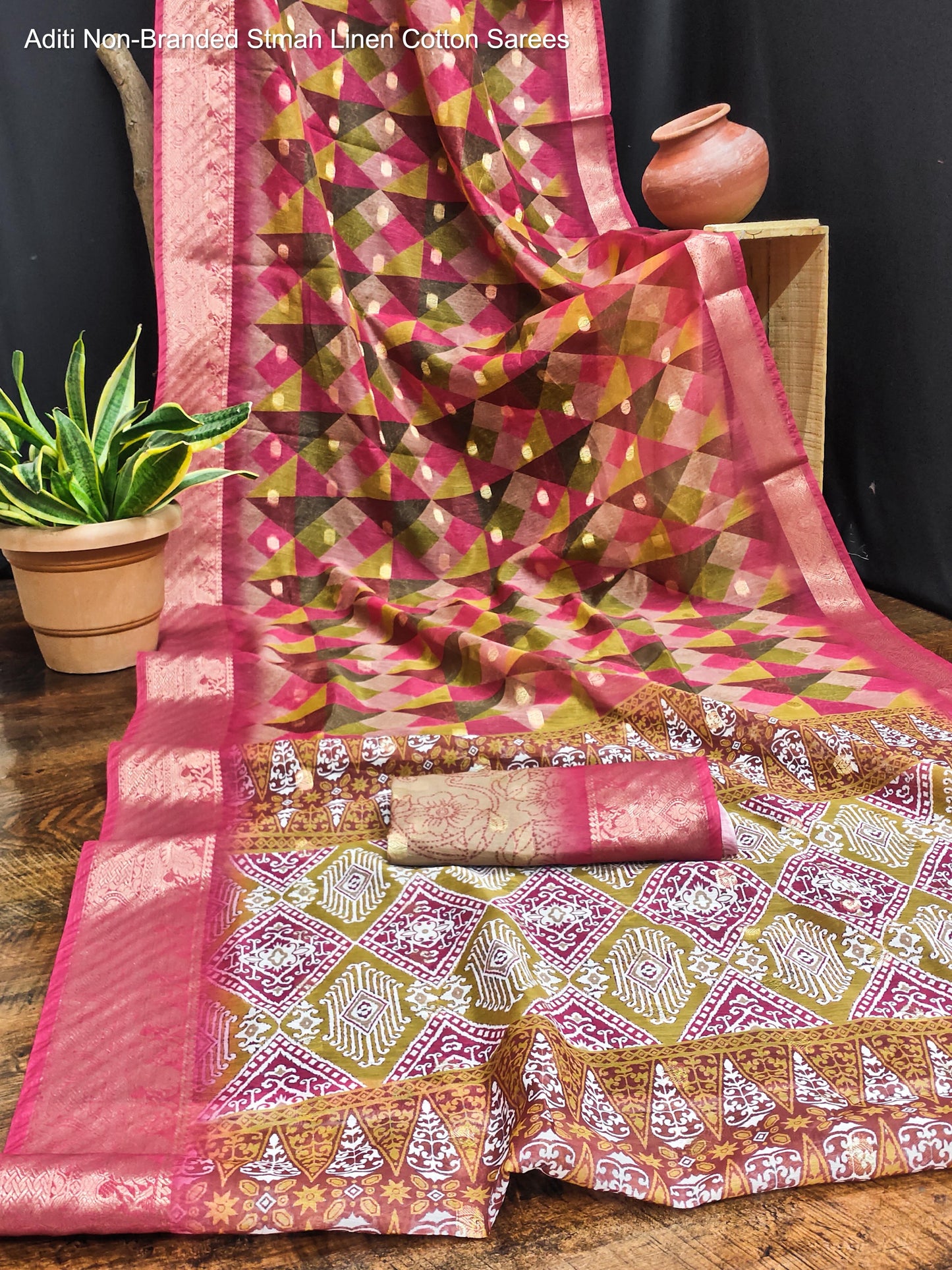 Aditi Non-Branded Stmah Linen Cotton Sarees