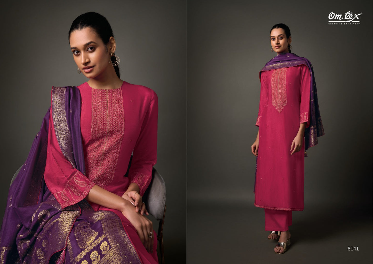 Agnira 8141 Pink Omtex Embroidery Unstitched Suits
