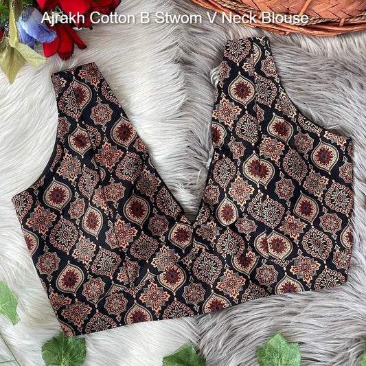 Ajrakh Cotton B Stwom V Neck Blouse