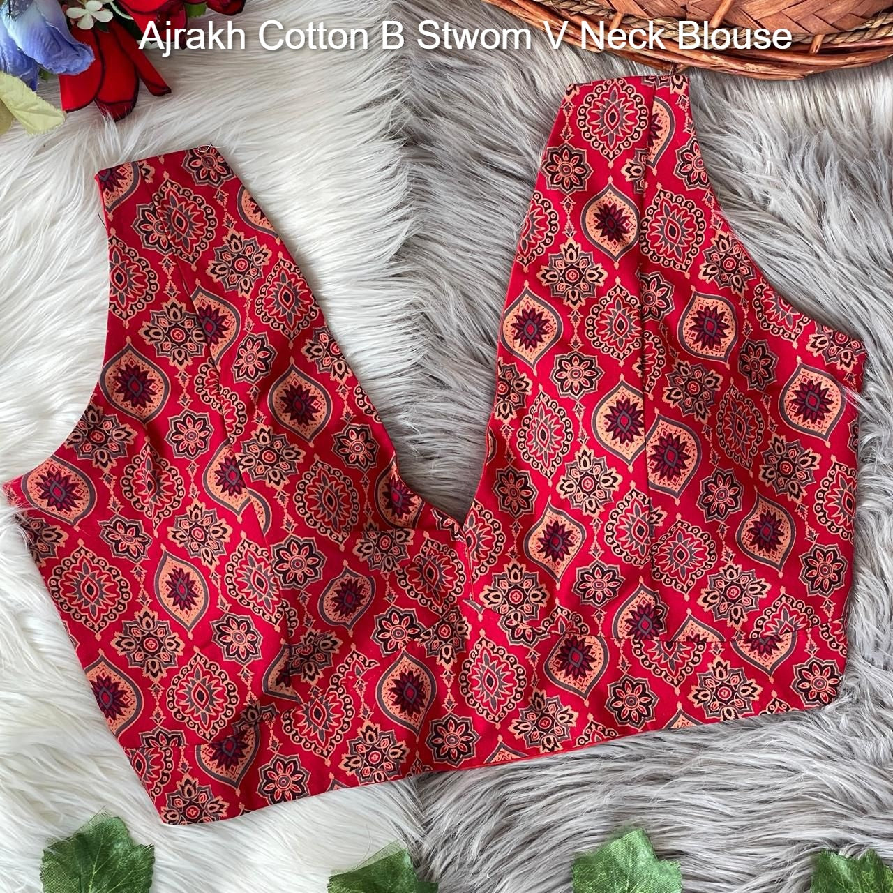Ajrakh Cotton B Stwom V Neck Blouse