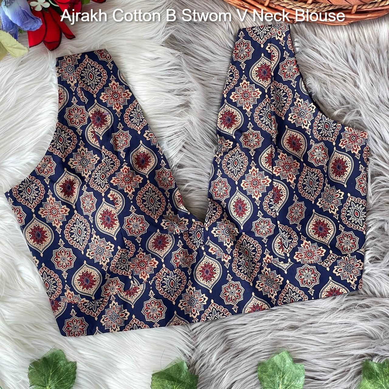 Ajrakh Cotton B Stwom V Neck Blouse