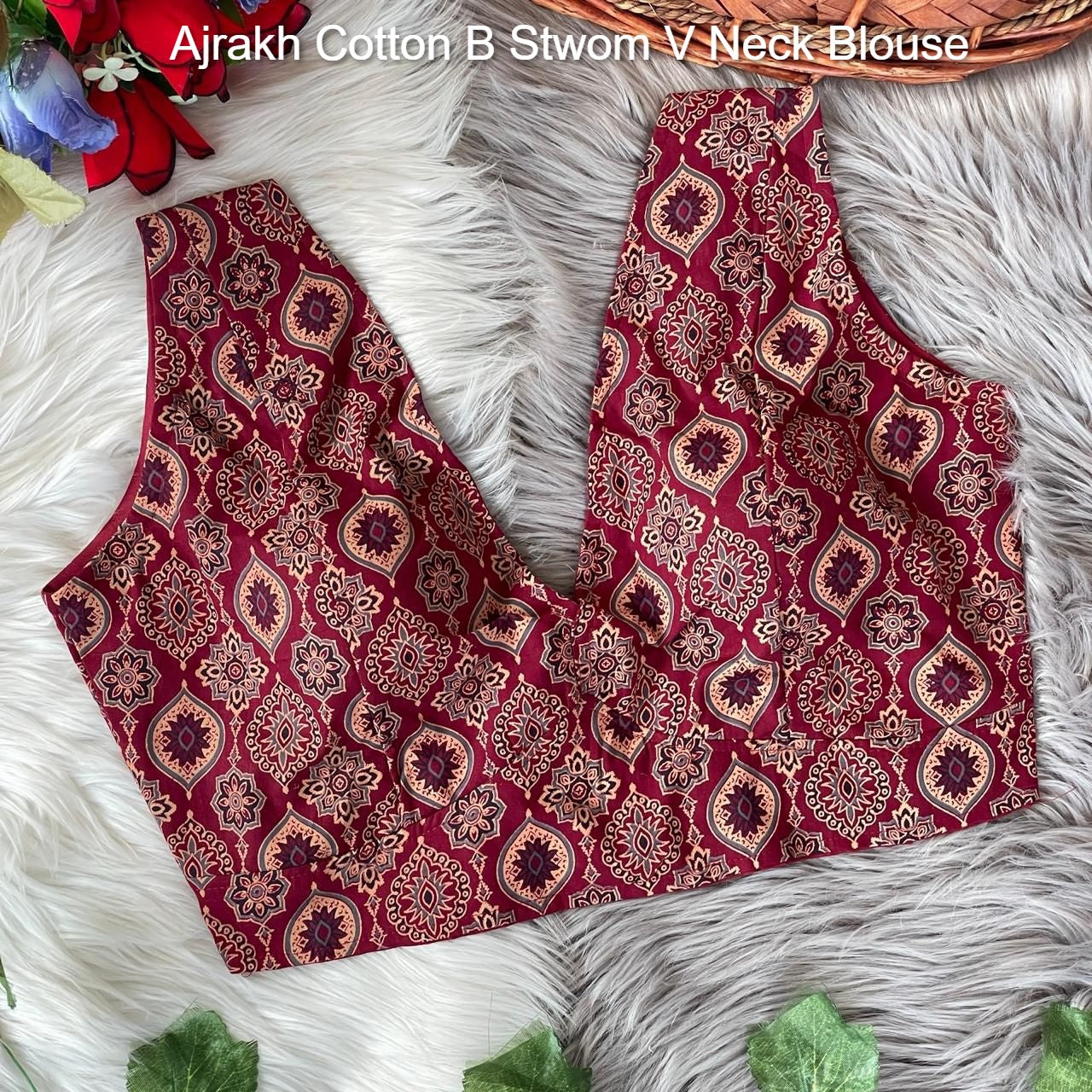 Ajrakh Cotton B Stwom V Neck Blouse
