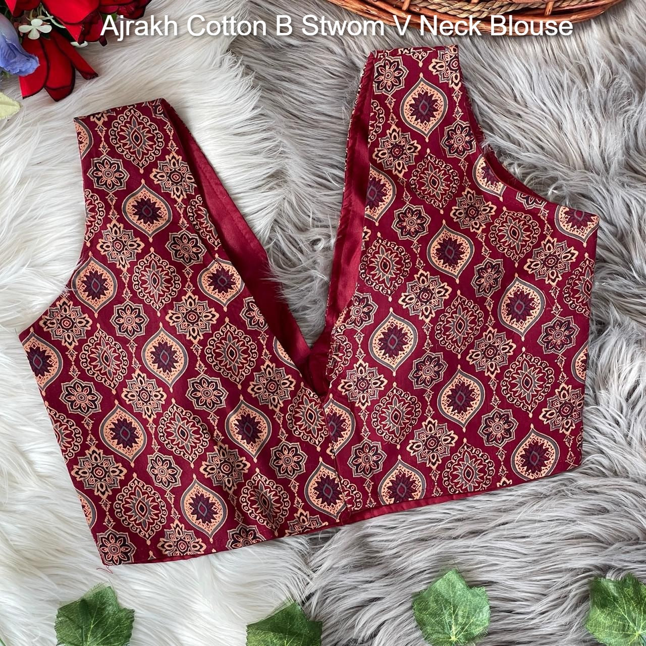 Ajrakh Cotton B Stwom V Neck Blouse