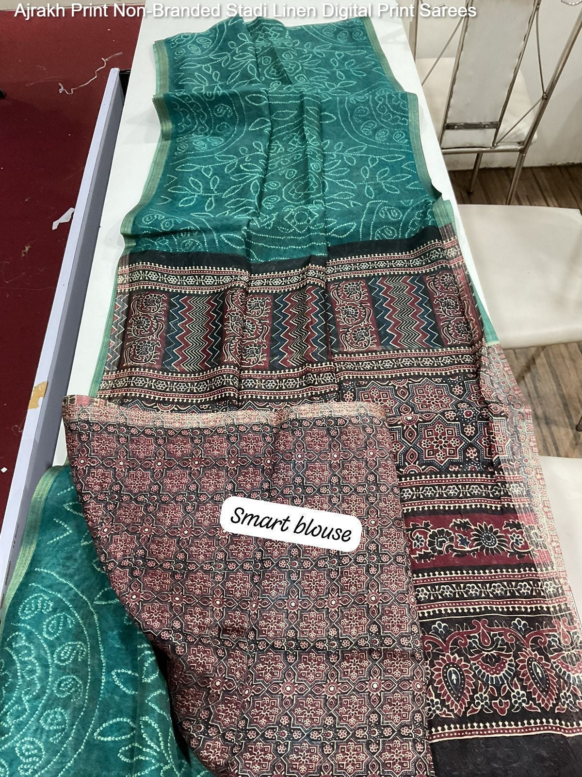 Ajrakh Print Non-Branded Stadi Linen Digital Print Sarees