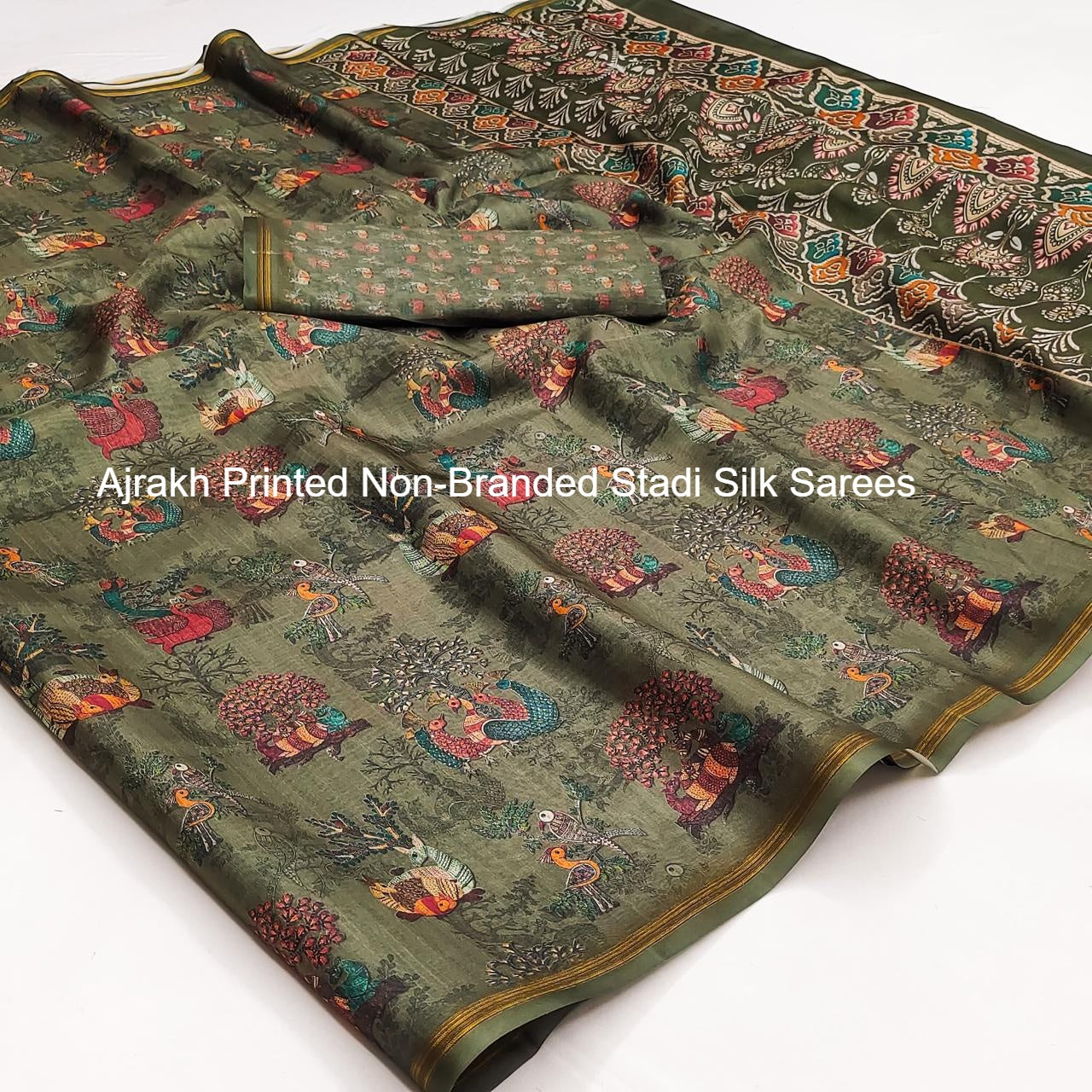 Ajrakh Printed Non-Branded Stadi Silk Sarees