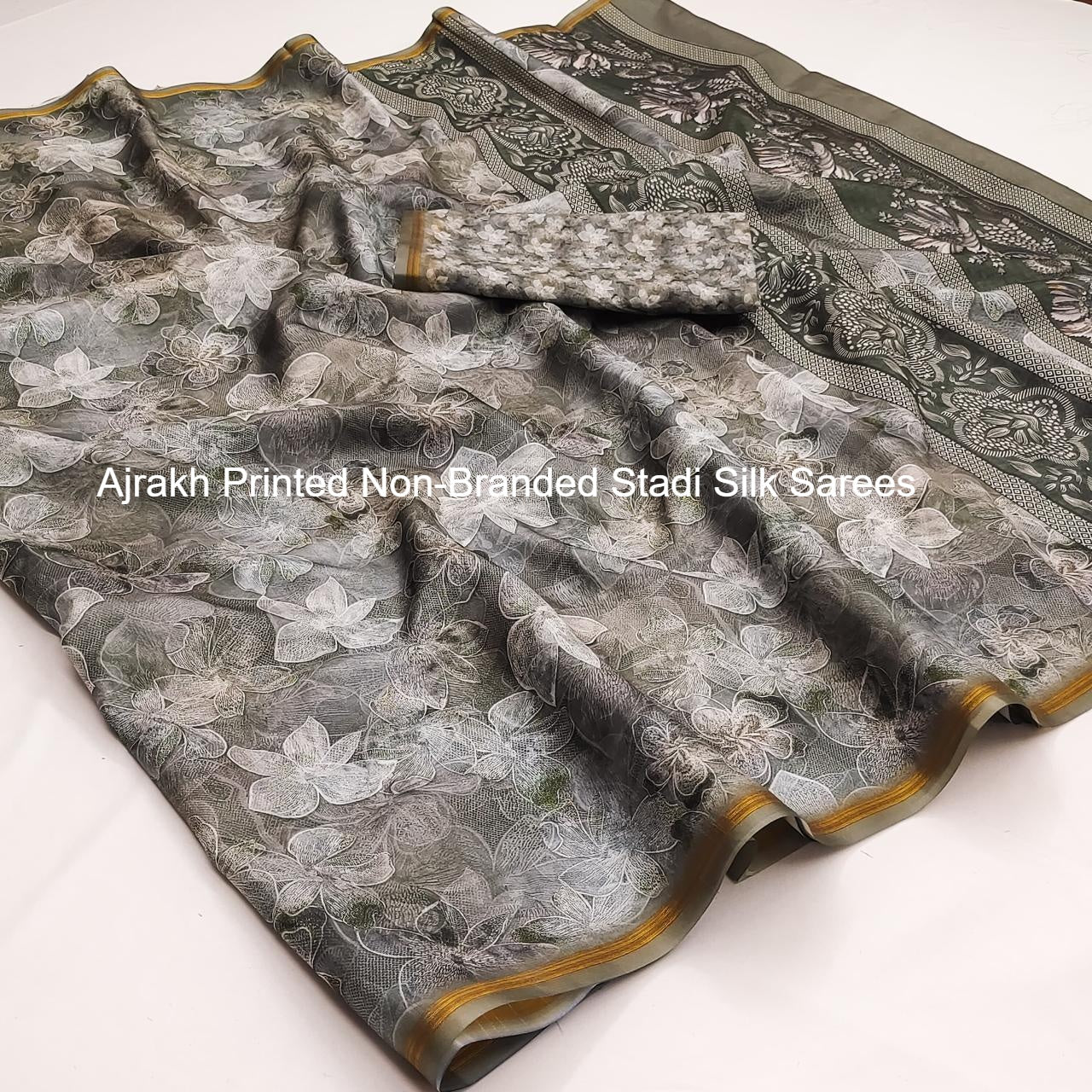 Ajrakh Printed Non-Branded Stadi Silk Sarees