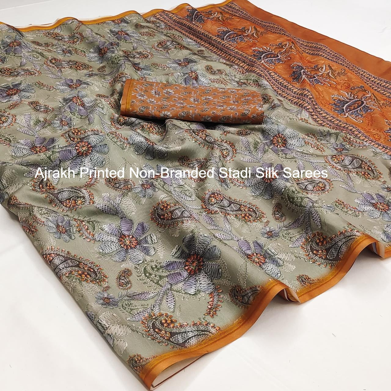 Ajrakh Printed Non-Branded Stadi Silk Sarees