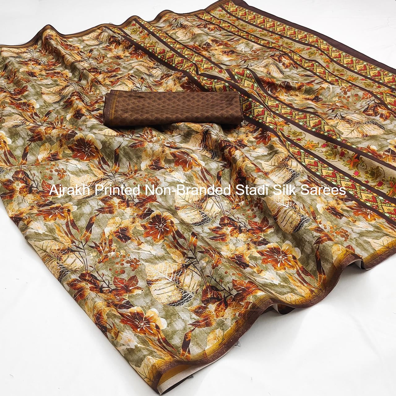 Ajrakh Printed Non-Branded Stadi Silk Sarees