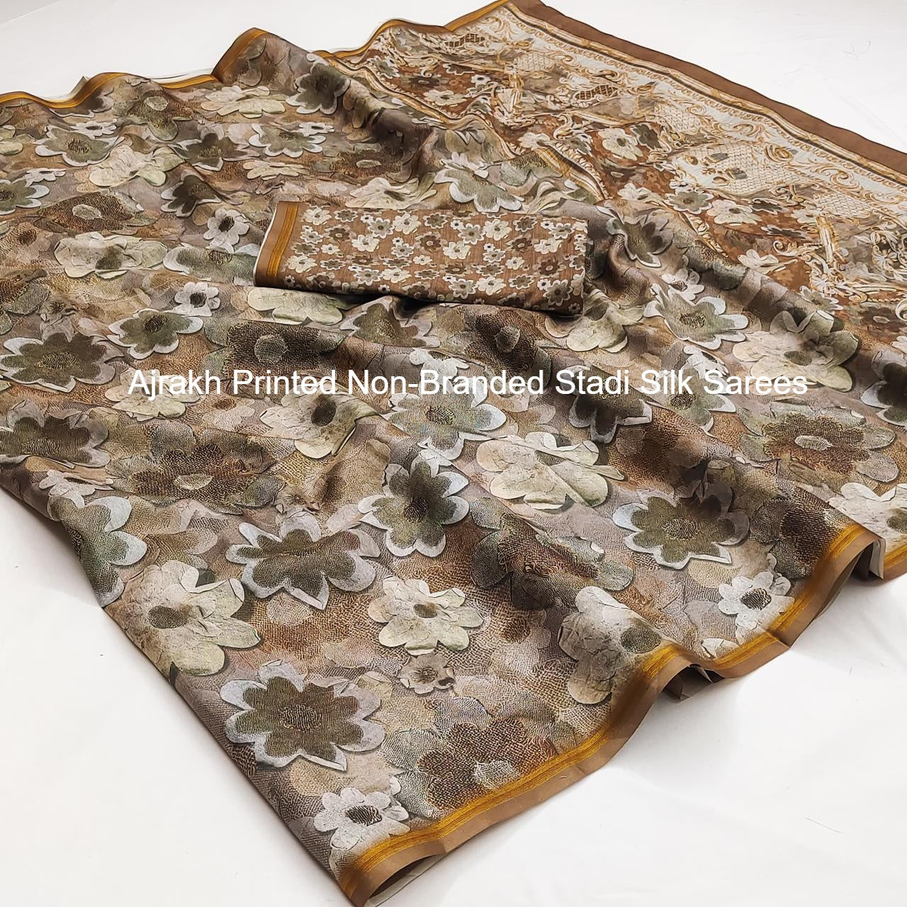 Ajrakh Printed Non-Branded Stadi Silk Sarees