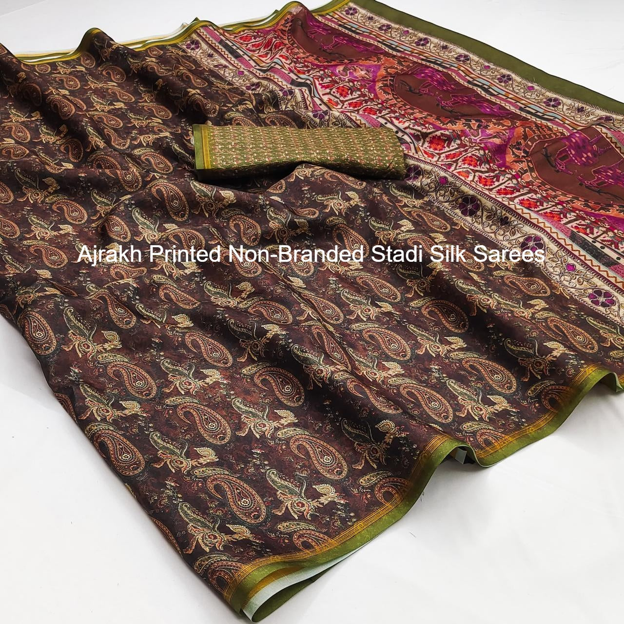 Ajrakh Printed Non-Branded Stadi Silk Sarees