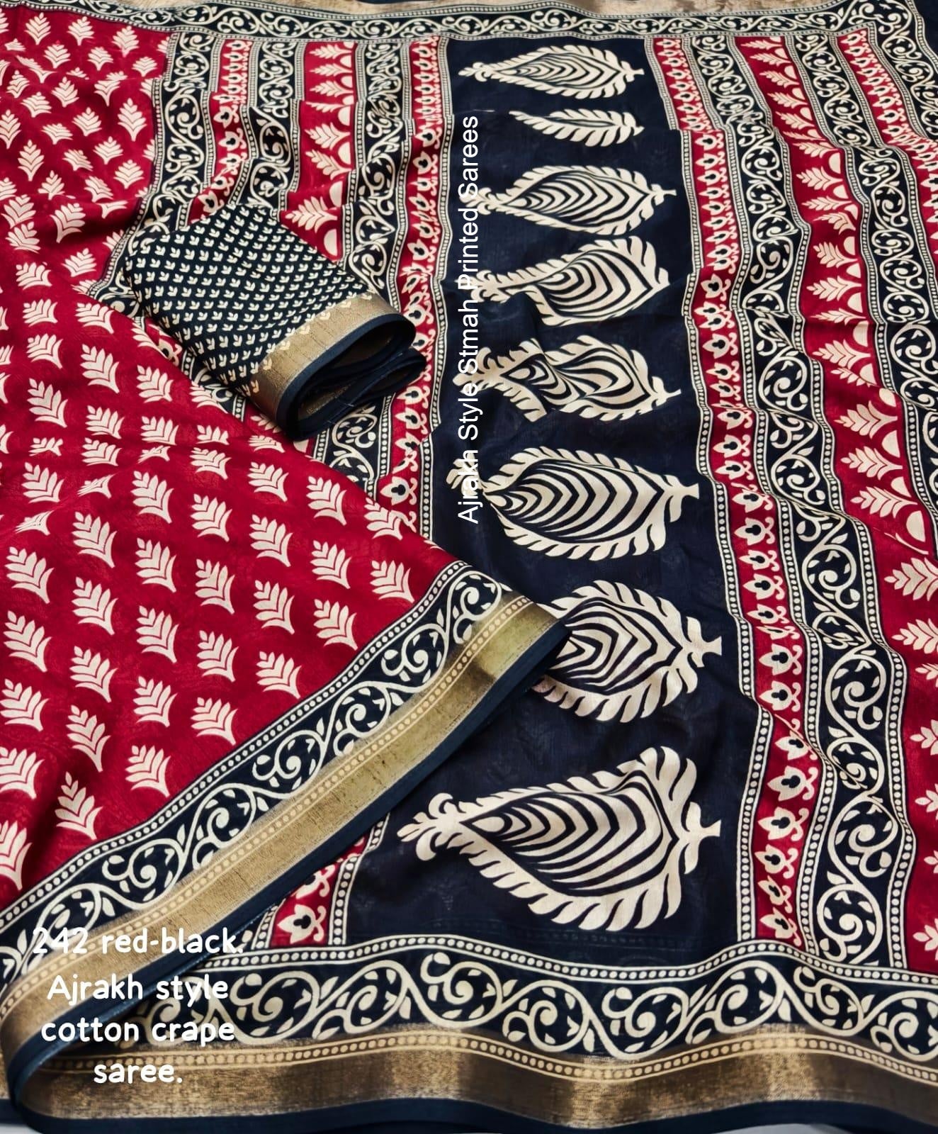 Ajrakh Style Stmah Printed Sarees