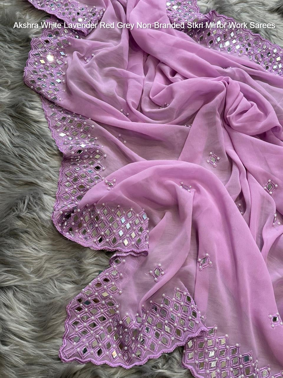 Akshra White Lavender Red Grey Non-Branded Stkri Mirror Work Sarees