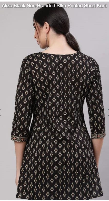 Aliza Black Non-Branded Stkri Printed Short Kurti