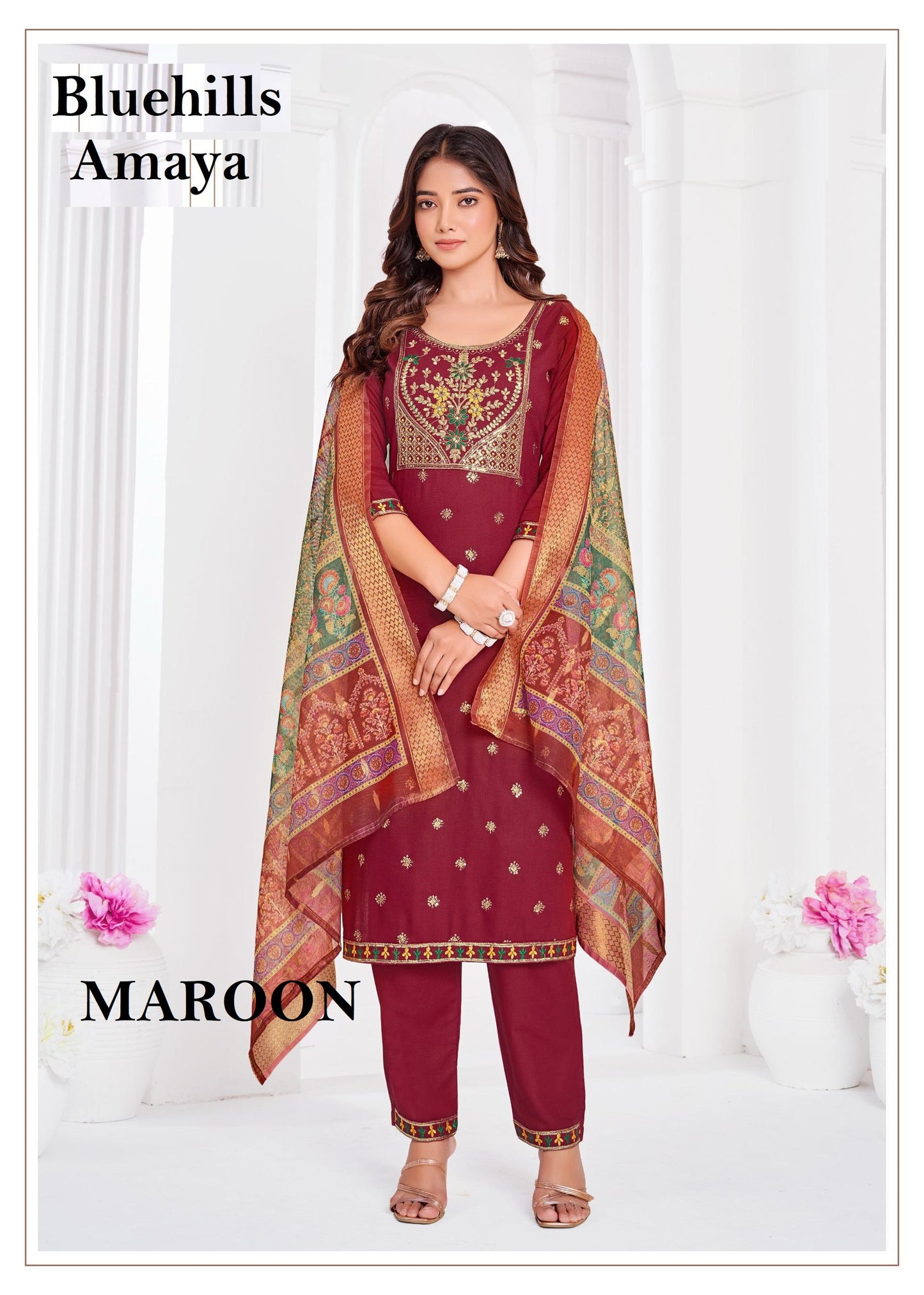 Amaya Maroon Bluehills Rayon Readymade Suits