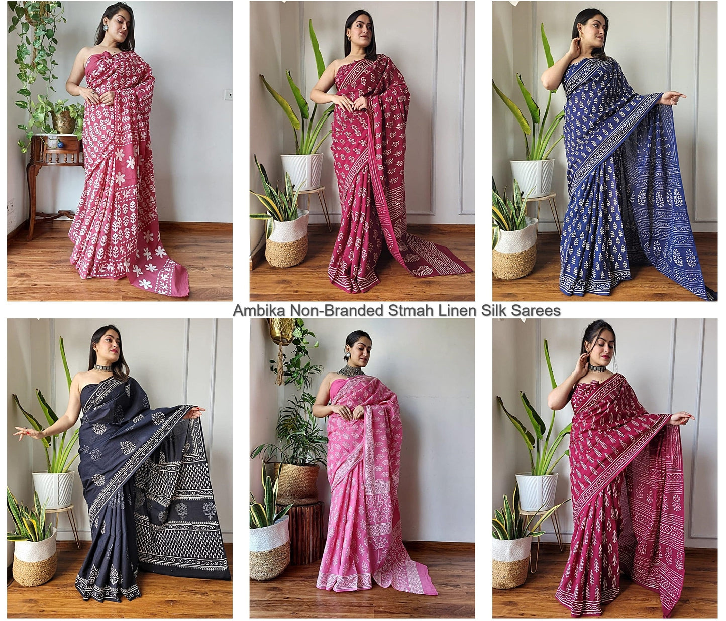 Ambika Non-Branded Stmah Linen Silk Sarees