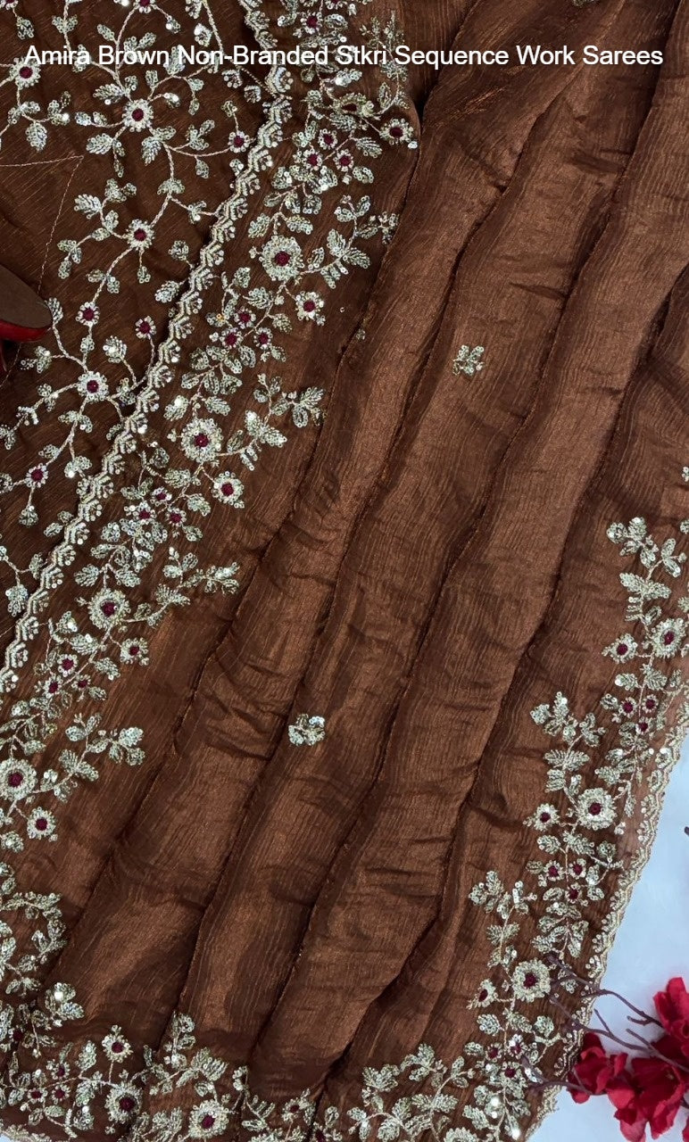 Amira Brown Non-Branded Stkri Sequence Work Sarees