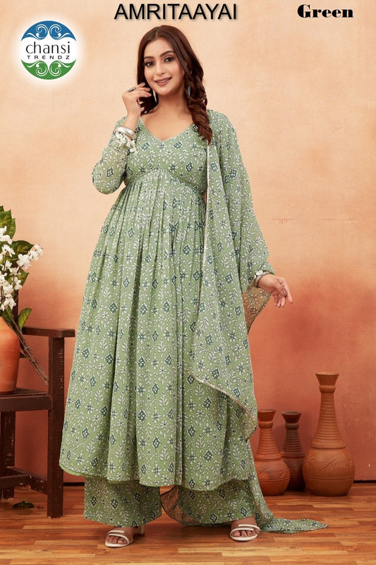 Amritaayai Green Chansi Trendz Georgette Readymade Suits