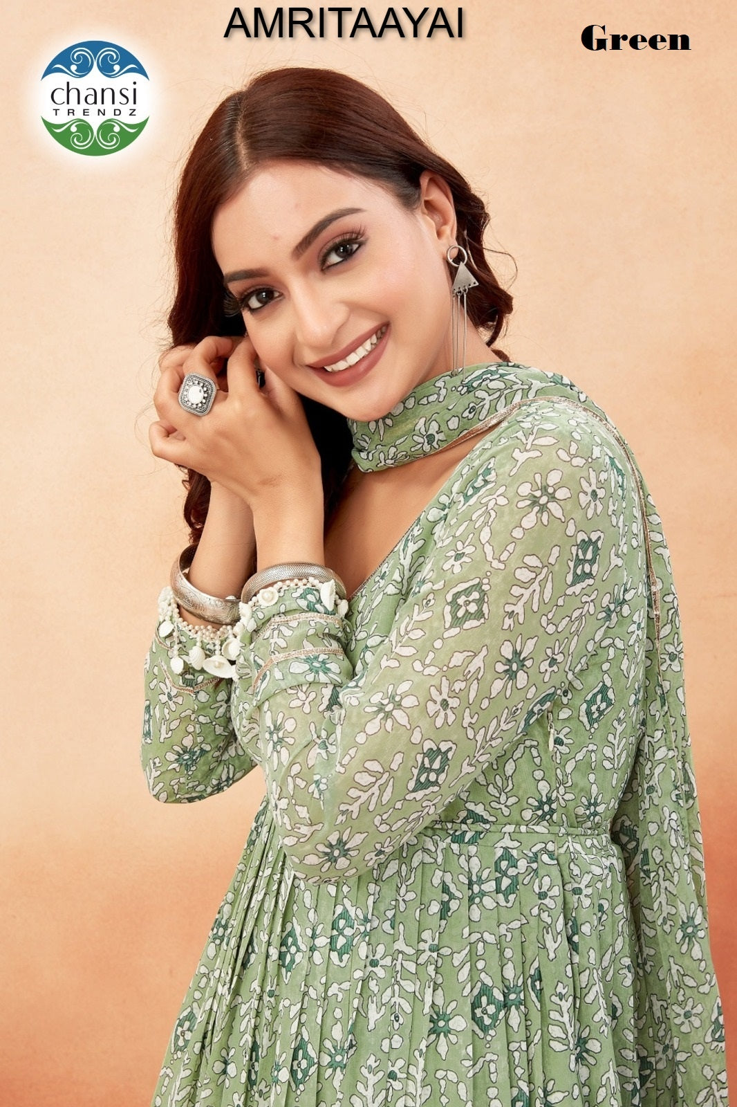 Amritaayai Green Chansi Trendz Georgette Readymade Suits
