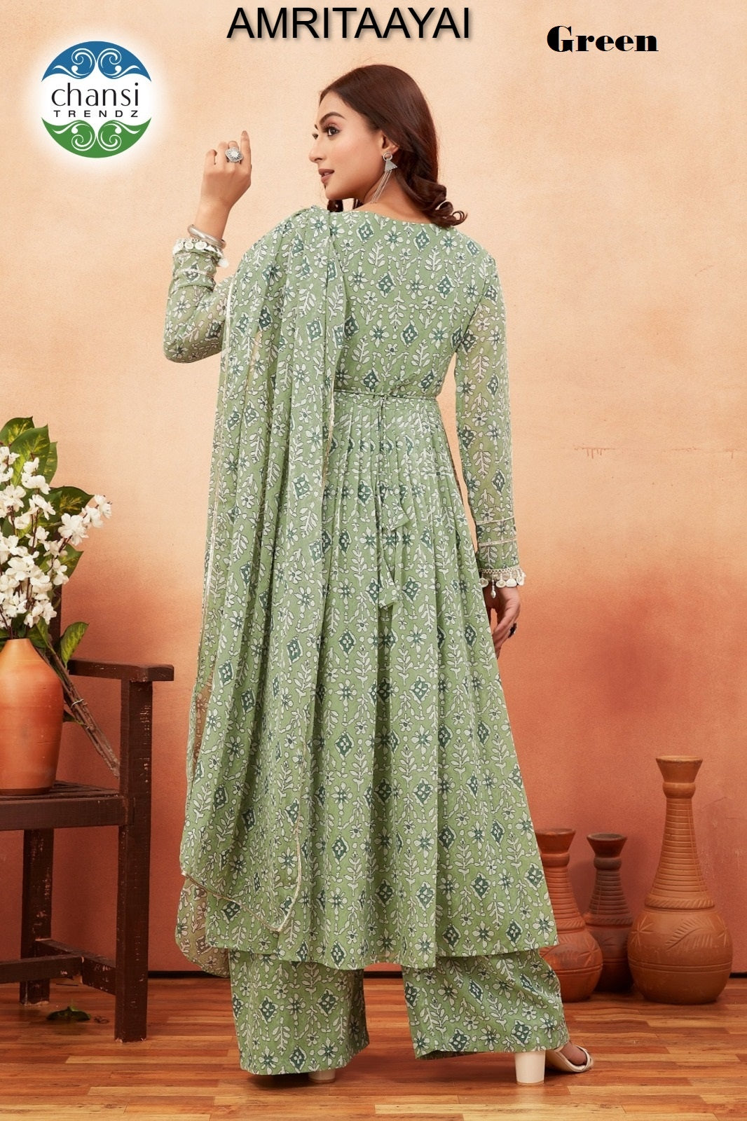 Amritaayai Green Chansi Trendz Georgette Readymade Suits