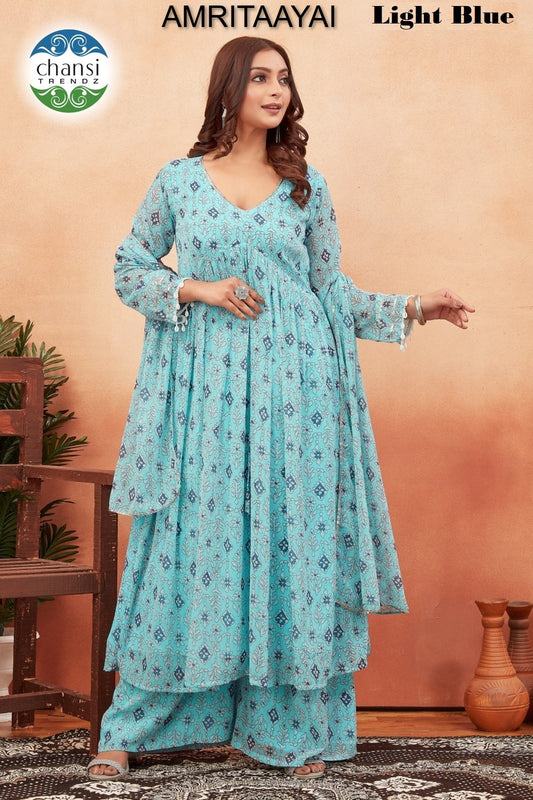 Amritaayai Light Blue Chansi Trendz Georgette Readymade Suits