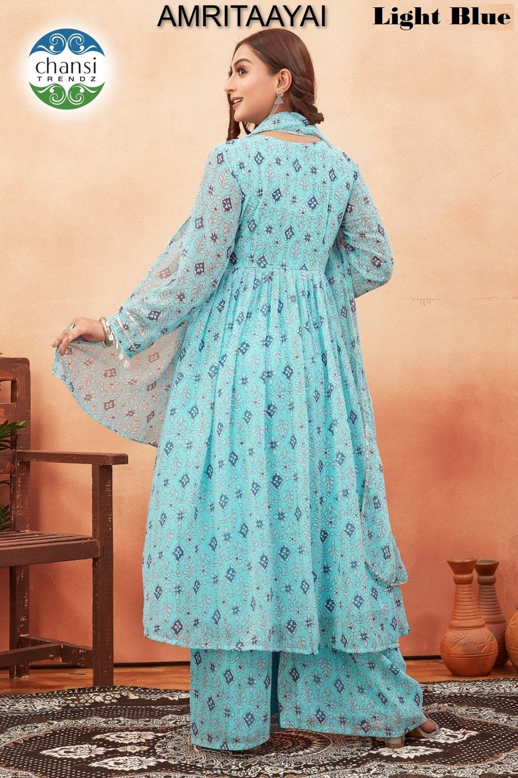 Amritaayai Light Blue Chansi Trendz Georgette Readymade Suits