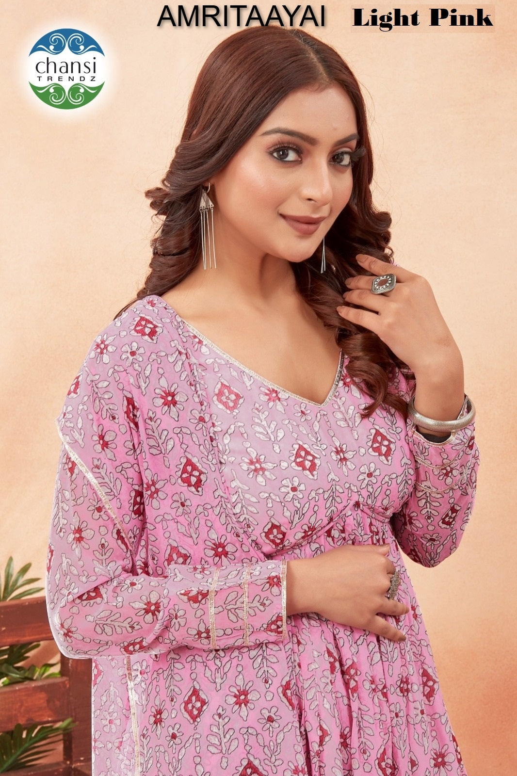 Amritaayai Light Pink Chansi Trendz Georgette Readymade Suits
