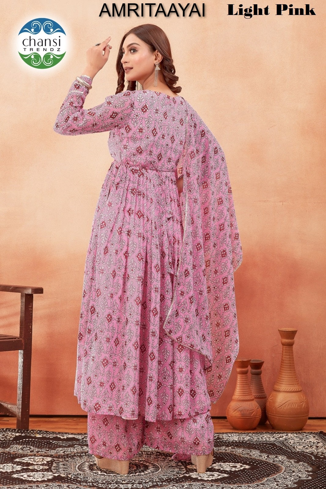 Amritaayai Light Pink Chansi Trendz Georgette Readymade Suits