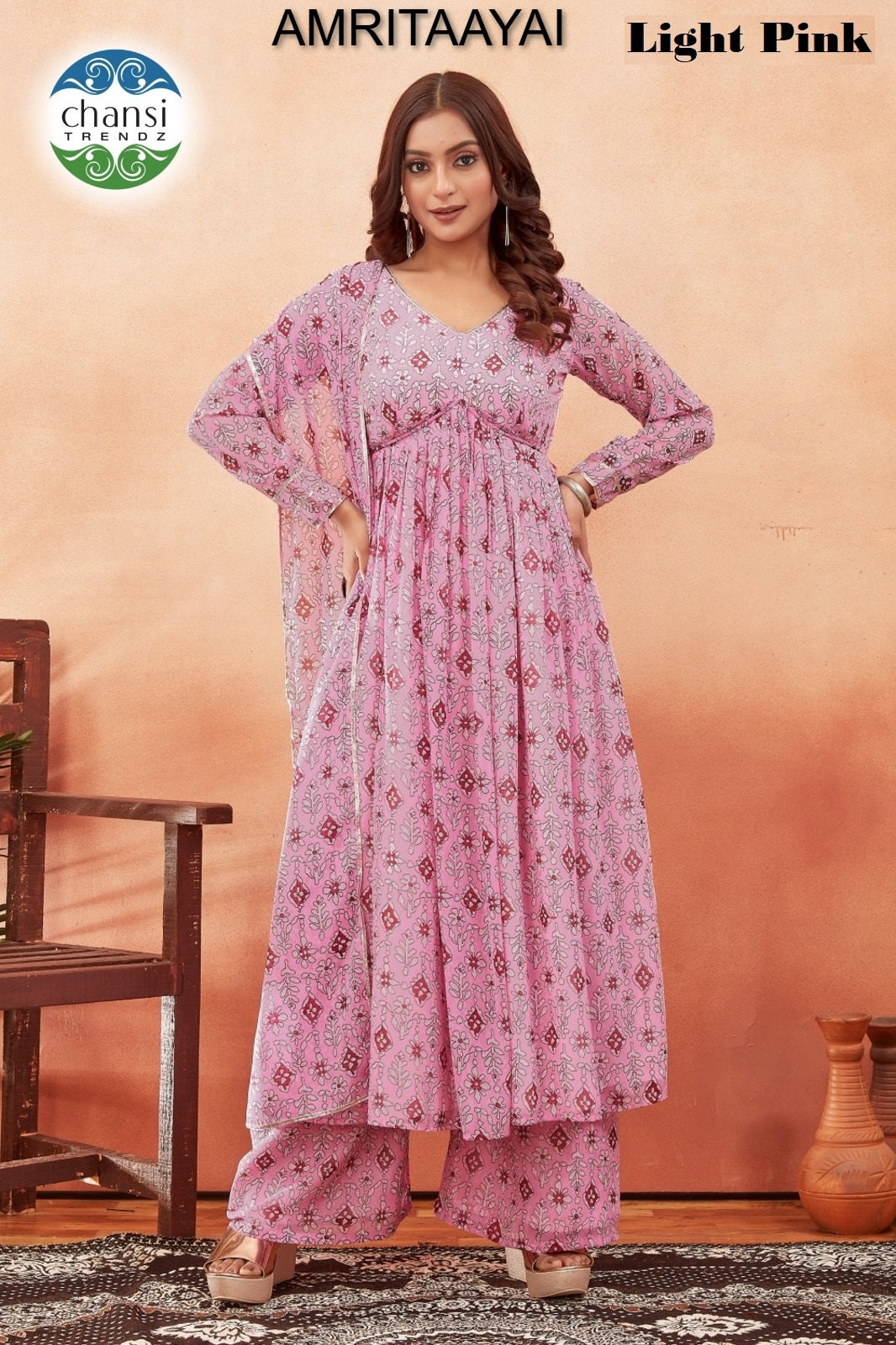 Amritaayai Light Pink Chansi Trendz Georgette Readymade Suits