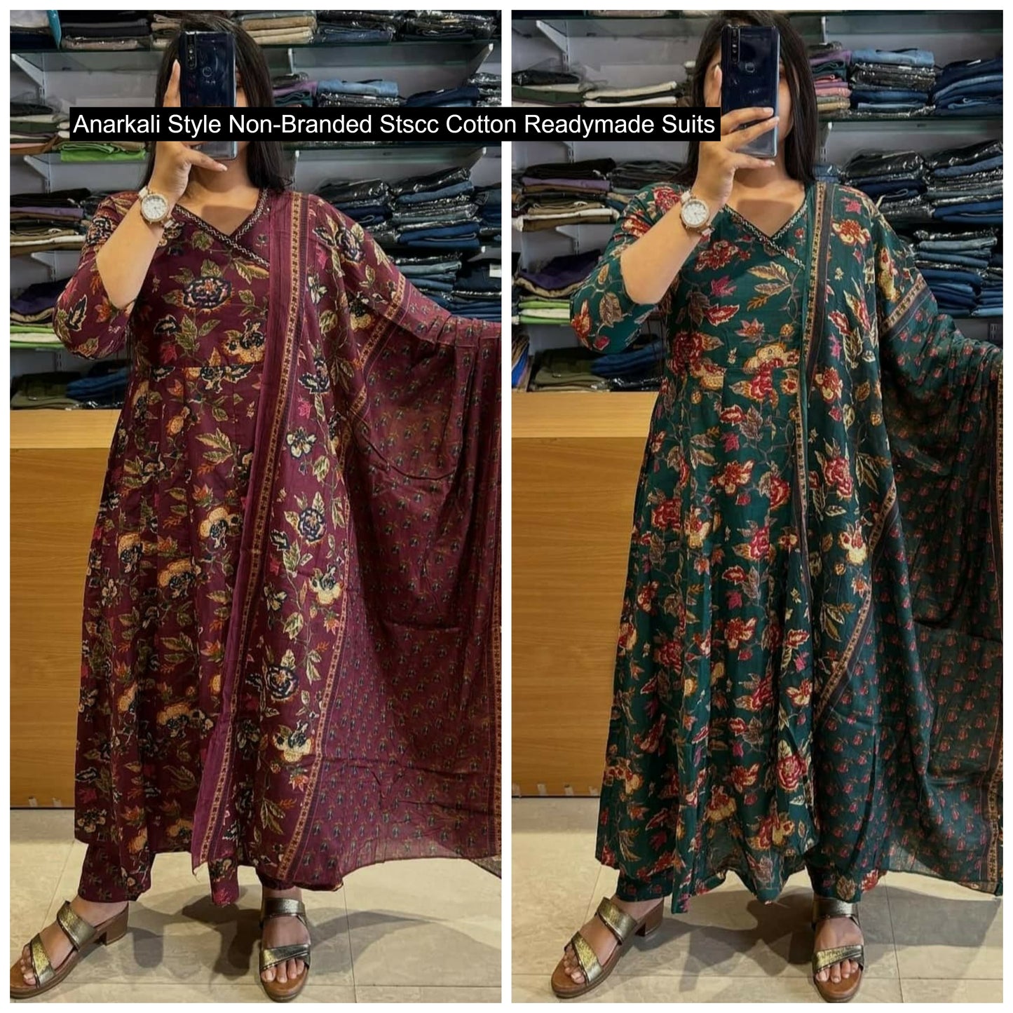 Anarkali Style Non-Branded Stscc Cotton Readymade Suits