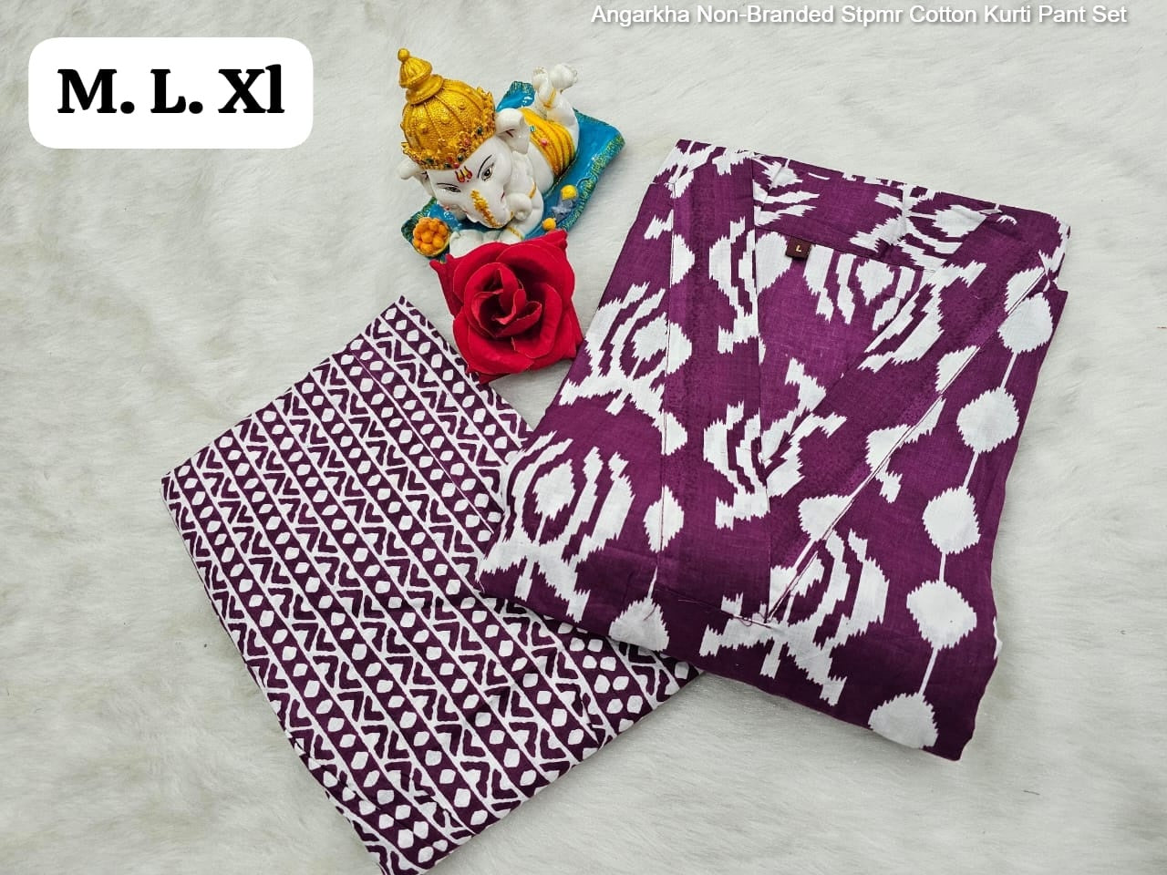 Angarkha Non-Branded Stpmr Cotton Kurti Pant Set