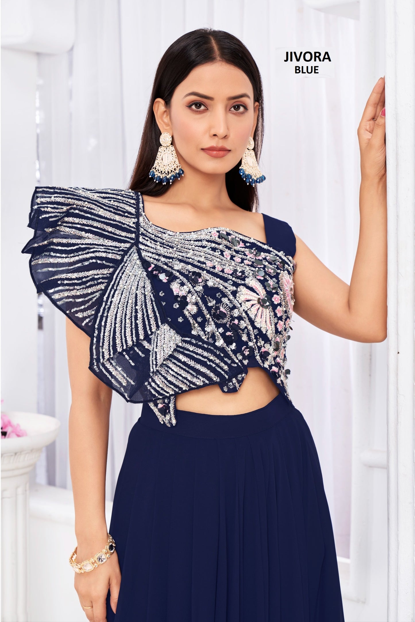 Angel 2909 Blue Jivora Handwork Croptop Skirt Set
