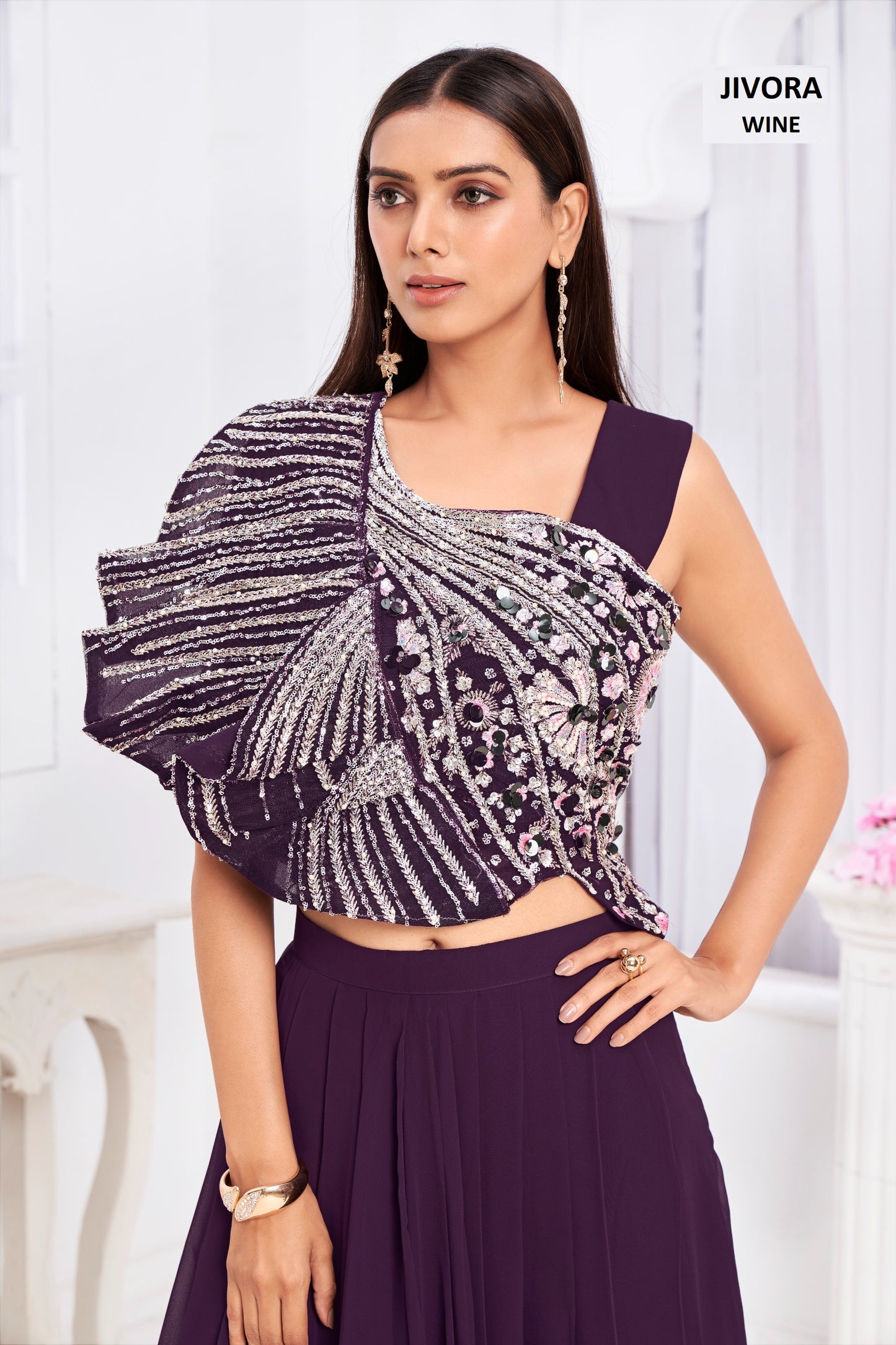 Angel 2909 Wine Jivora Handwork Croptop Skirt Set