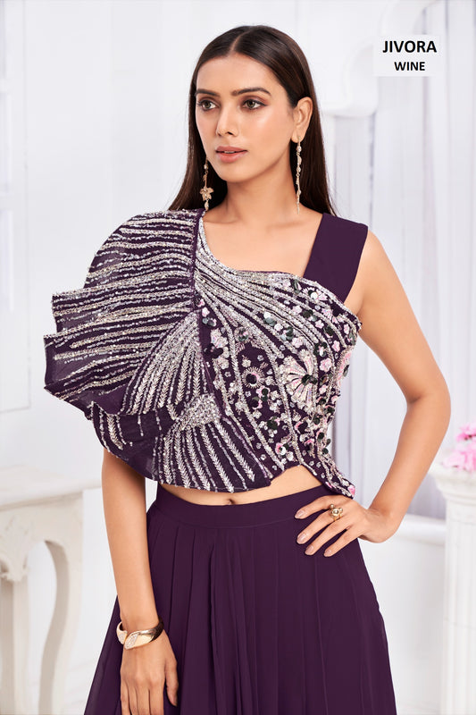 Angel 2909 Wine Jivora Handwork Croptop Skirt Set