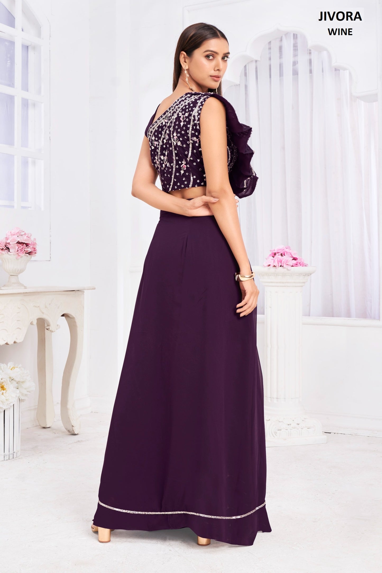 Angel 2909 Wine Jivora Handwork Croptop Skirt Set