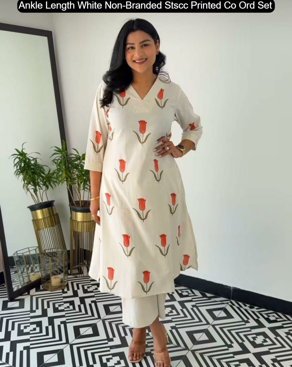 Ankle Length White Non-Branded Stscc Printed Co Ord Set