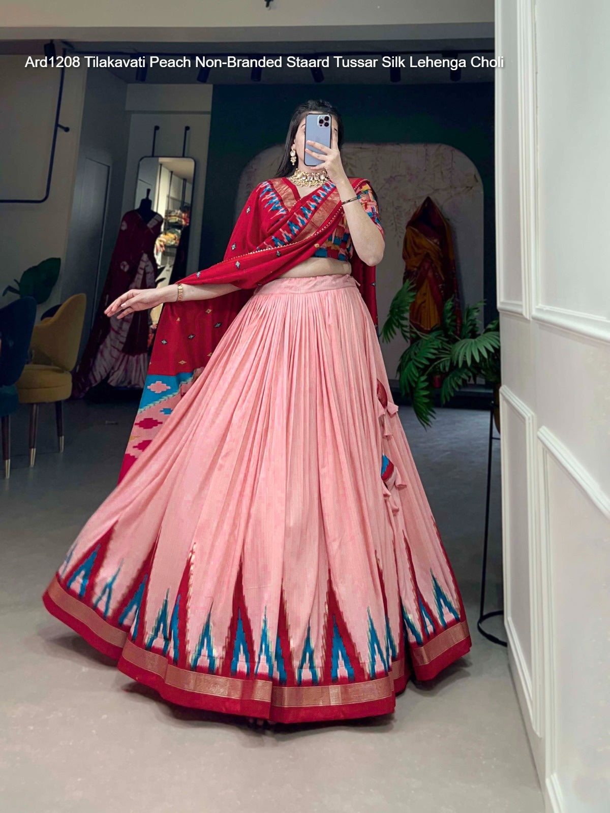 Ard1208 Tilakavati Peach Non-Branded Staard Tussar Silk Lehenga Choli