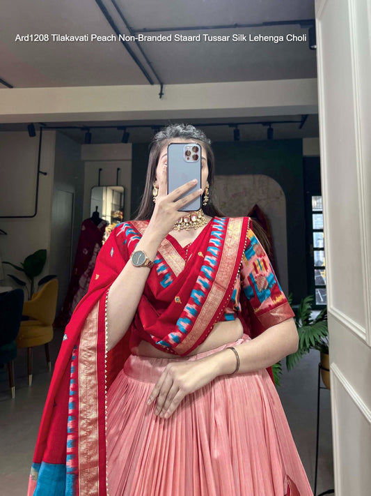 Ard1208 Tilakavati Peach Non-Branded Staard Tussar Silk Lehenga Choli