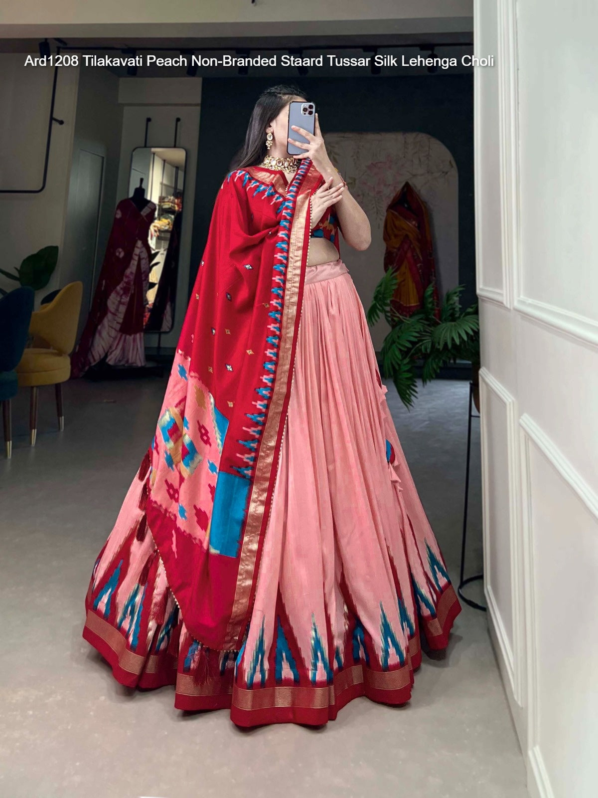 Ard1208 Tilakavati Peach Non-Branded Staard Tussar Silk Lehenga Choli