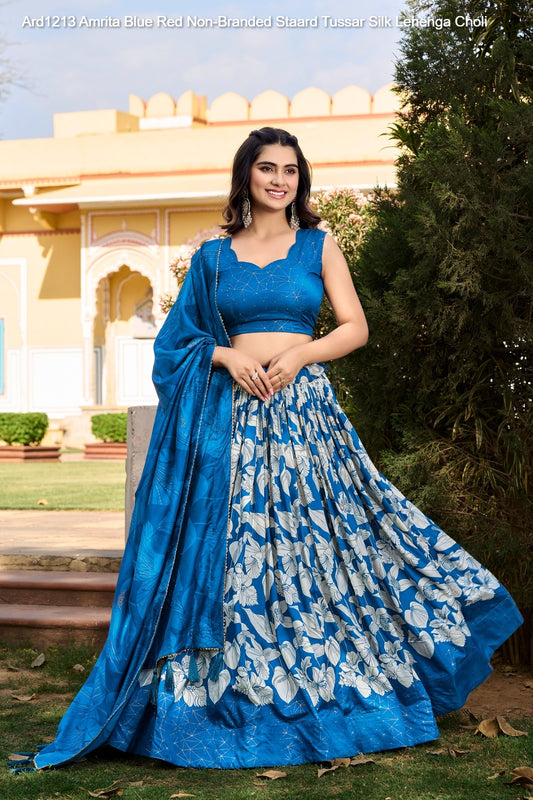 Ard1213 Amrita Blue Red Non-Branded Staard Tussar Silk Lehenga Choli