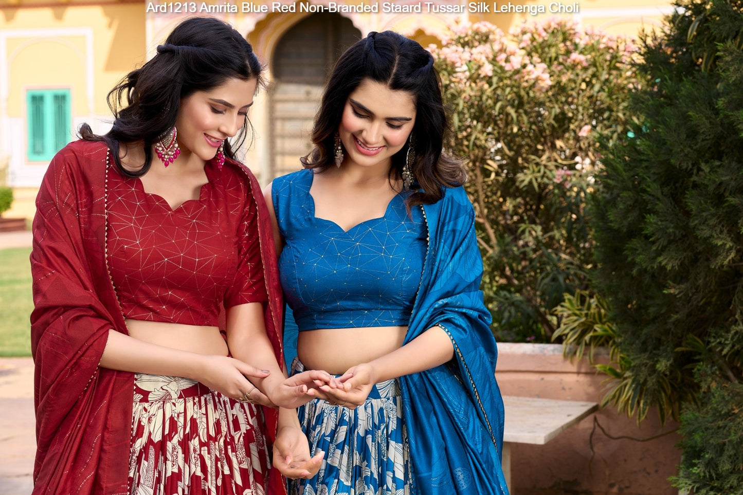 Ard1213 Amrita Blue Red Non-Branded Staard Tussar Silk Lehenga Choli