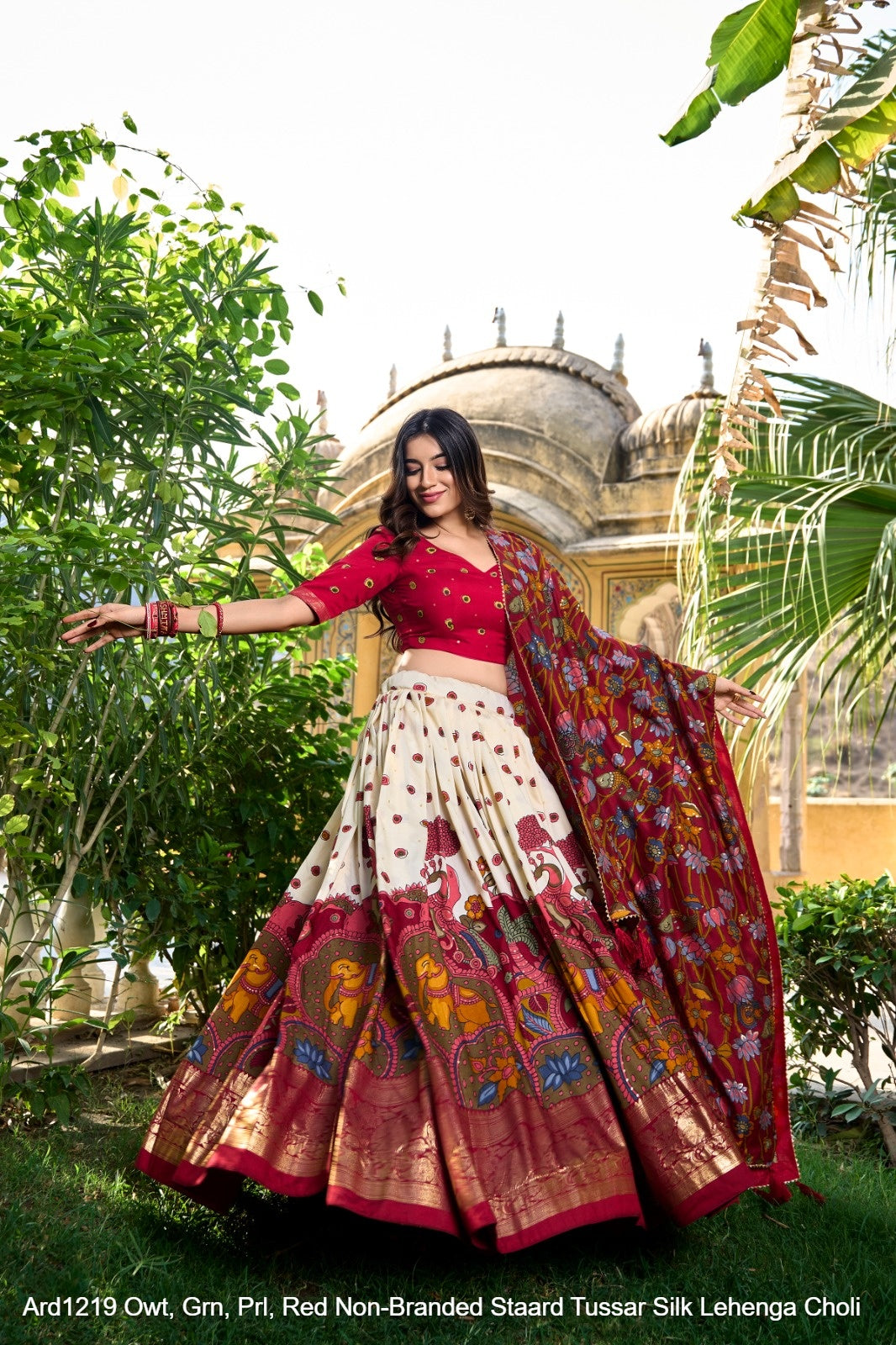 Ard1219 Owt, Grn, Prl, Red Non-Branded Staard Tussar Silk Lehenga Choli