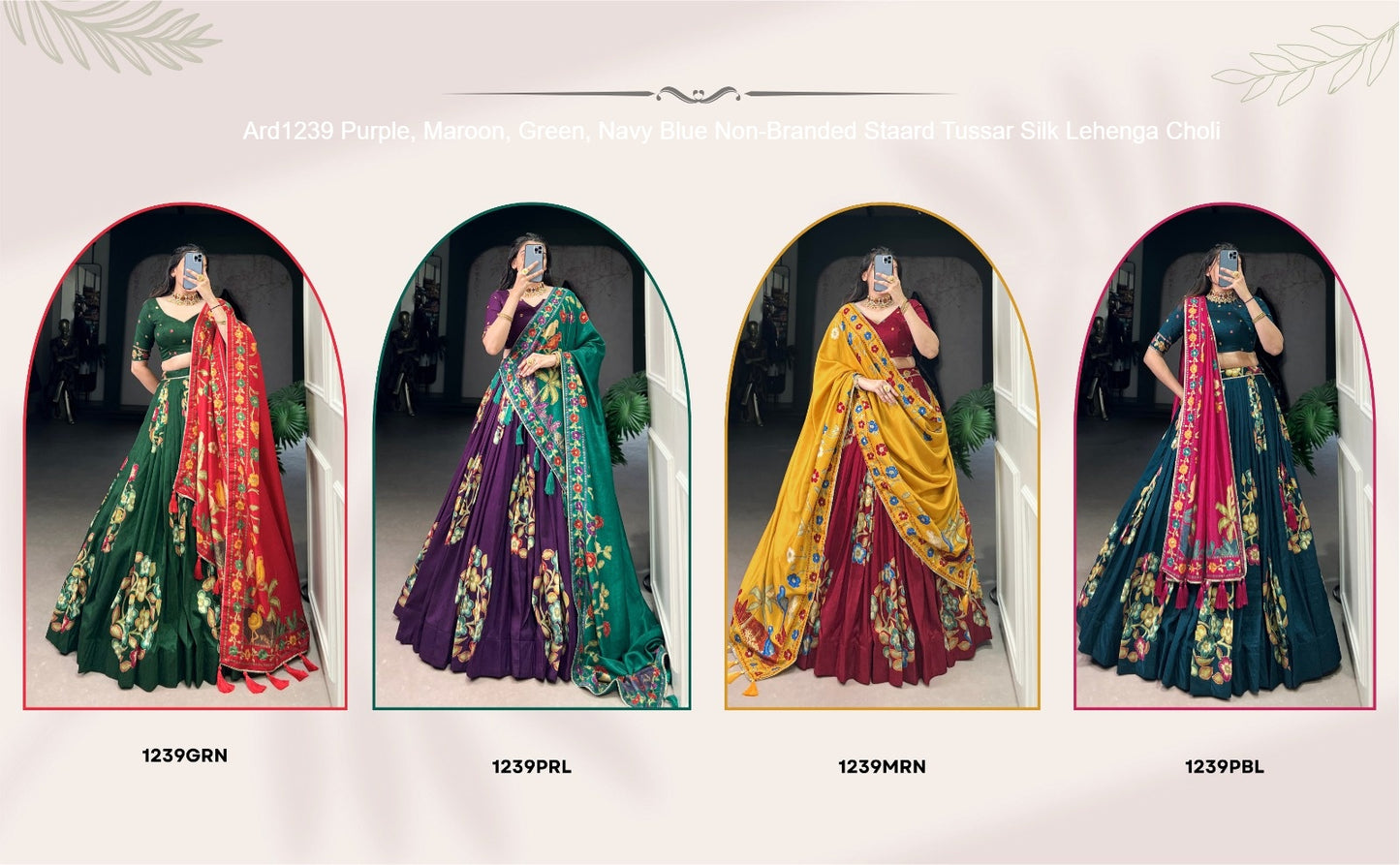 Ard1239 Purple Maroon Green Navy Blue Non-Branded Staard Tussar Silk Lehenga Choli