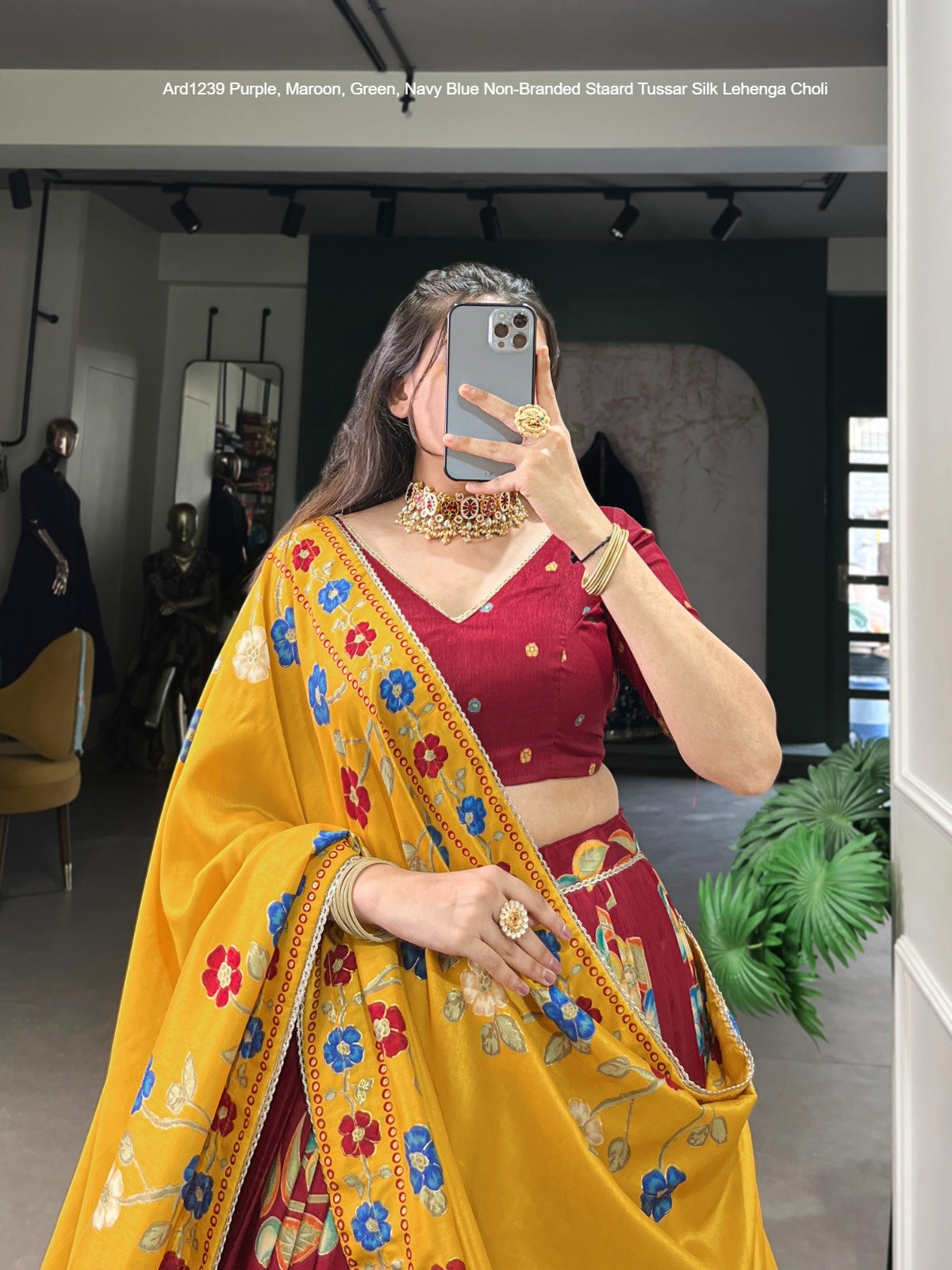 Ard1239 Purple Maroon Green Navy Blue Non-Branded Staard Tussar Silk Lehenga Choli